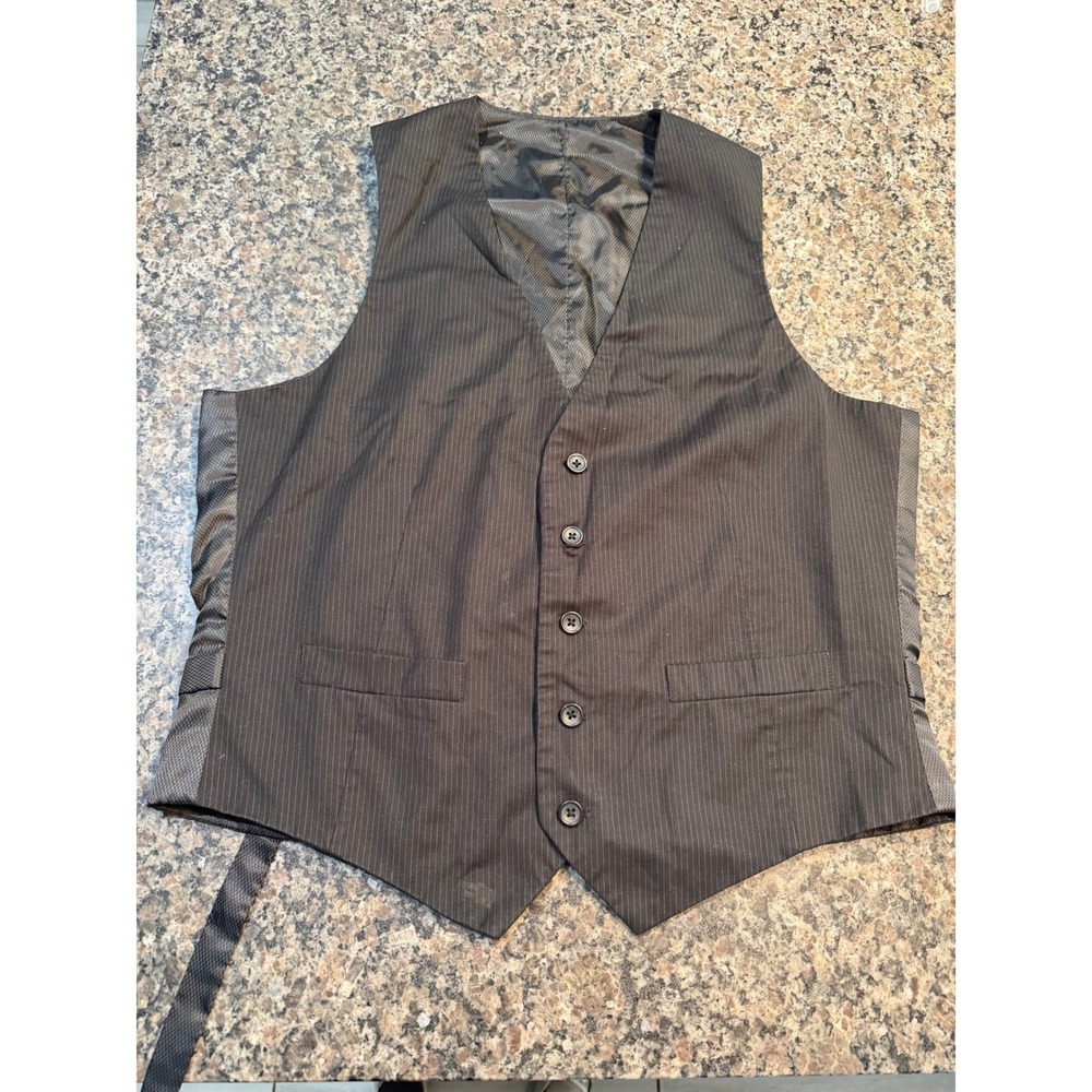 Structure Modern Fit Mens Pinstripe Suit Vest Black Grey Formal Waistcoat M